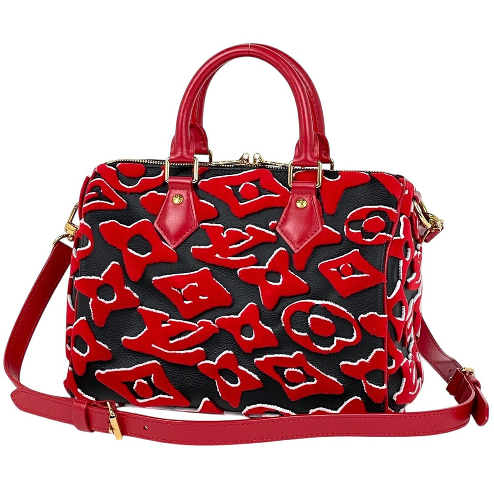 Louis Vuitton Speedy Bandouliere Urs Fischer Handbag Monogram Black Red